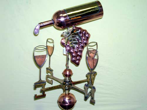 Wine Bottle Weathervane -- Order# GD917p -- $345 -- Size: 15"Lx15"Hx4"W