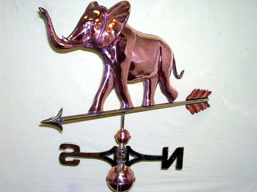 Elephant Weathervane -- Order# WV327p -- $365 -- Size: 26"L x 17"H x 9"W